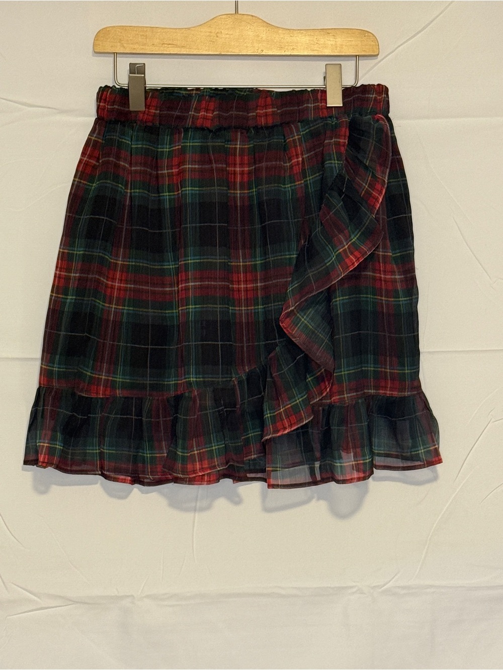 Girls Vineyard Vines Red Green Plaid Ruffle Wrap Mini Skirt